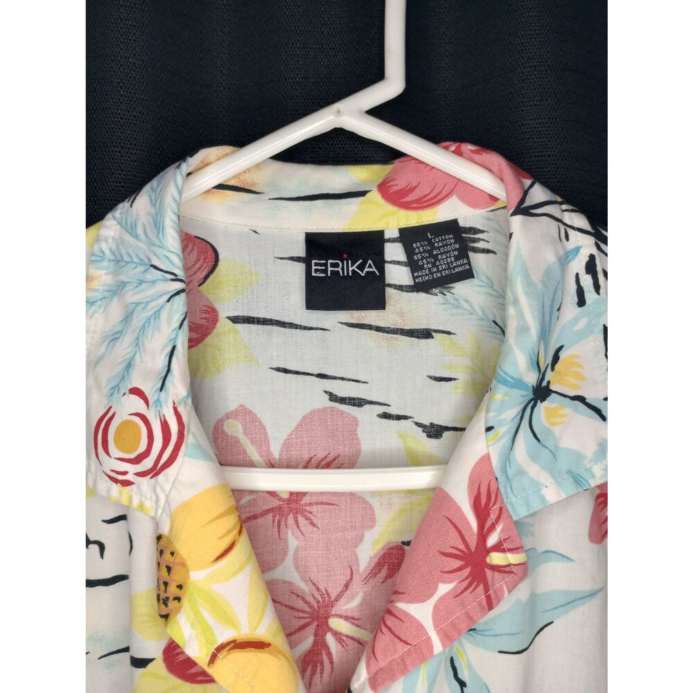 VTG 90s ERIKA floral tropical button down short blouse - Picture 6 of 6
